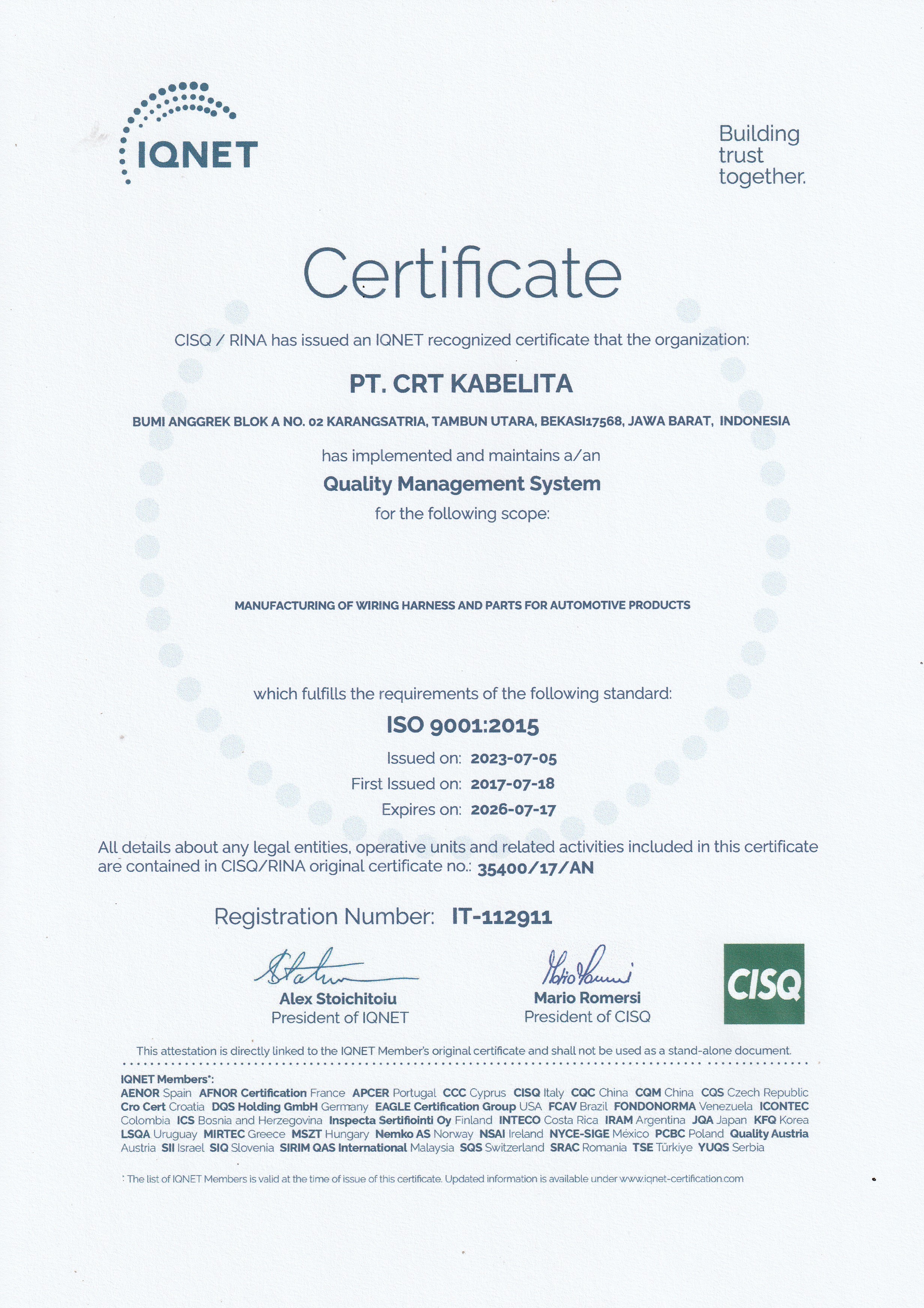 IQNet Certificate