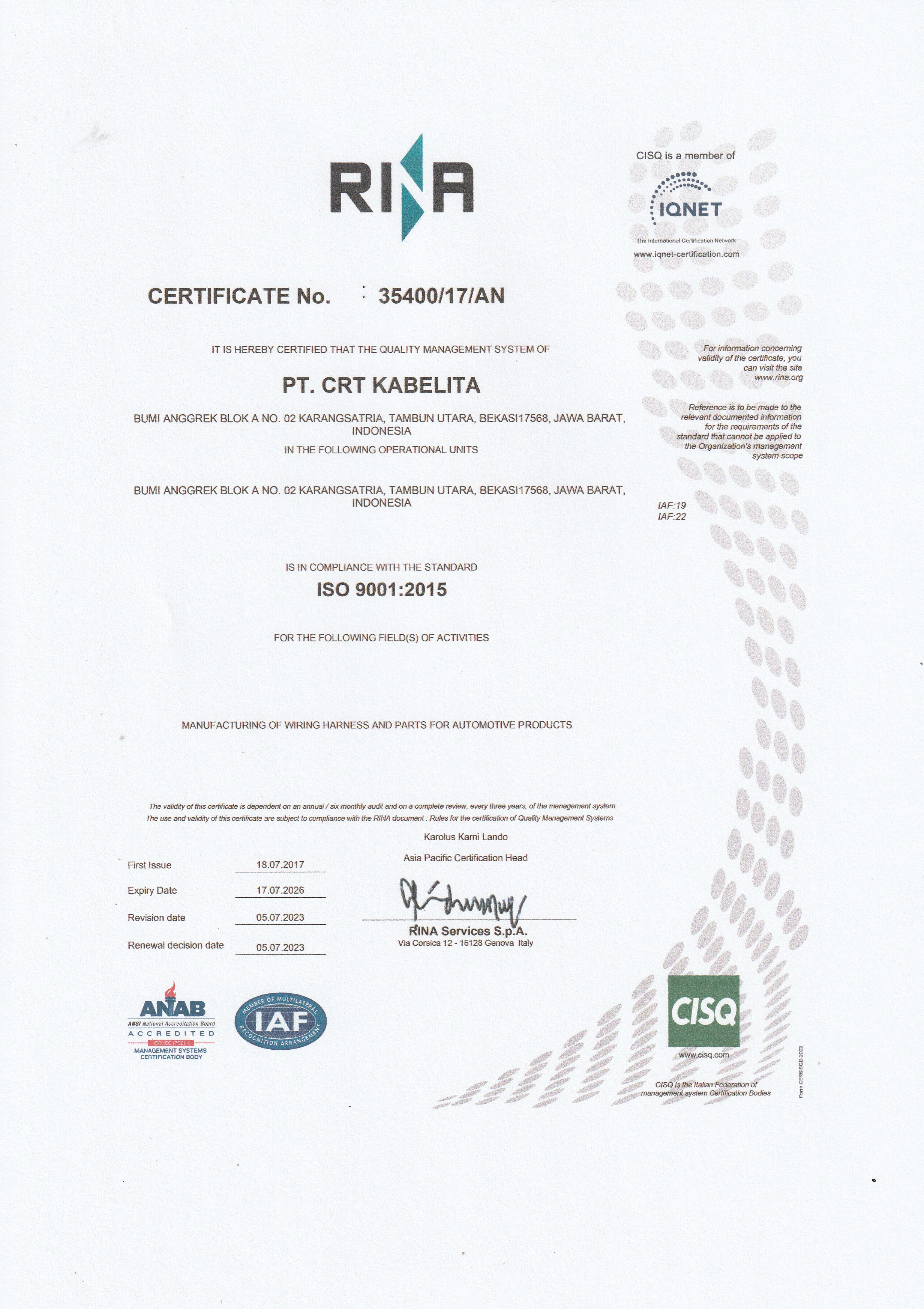 ISO 9001 Certificate